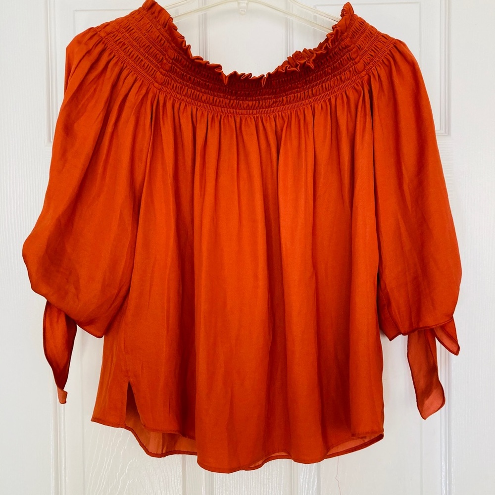 Loft Burnt Orange off the shoulder shirt SP